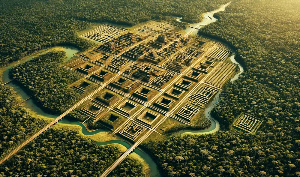 Gracias a la tecnología LiDAR, los arqueólogos mapearon más de 300 kilómetros cuadrados de selva densa. Foto: ChatGPT IA