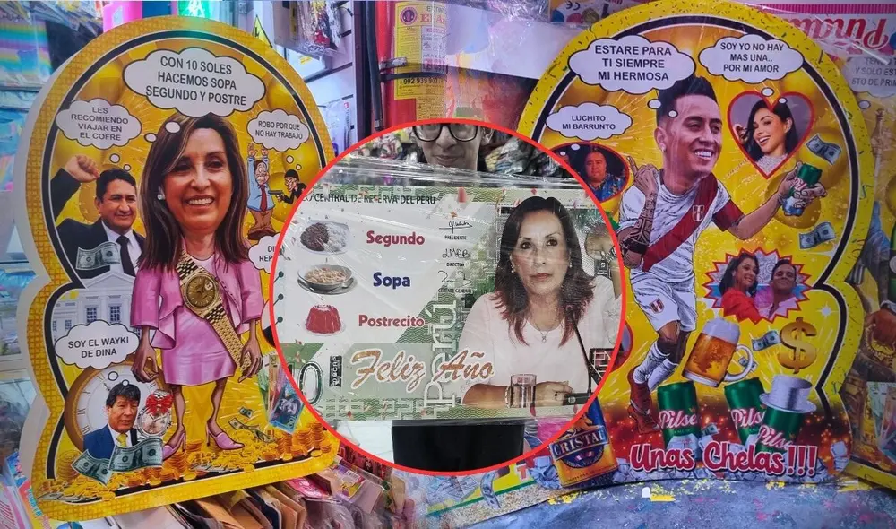 Piñatas de Dina Boluarte y Christian Cueva ya se venden en el Mercado Central: "Con solo S/10 hacemos sopa, segundo y postre". Foto: composición LR  / Cristina Gálvez