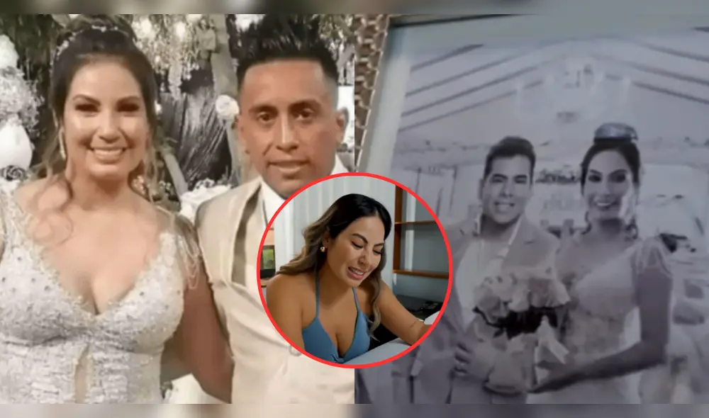 Con el vestido de bodas que usó en su matrimonio con Christian Cueva, Pamela López protagoniza el videoclip de Orquesta Candela. Foto: Composición LR/ATV/Instagram