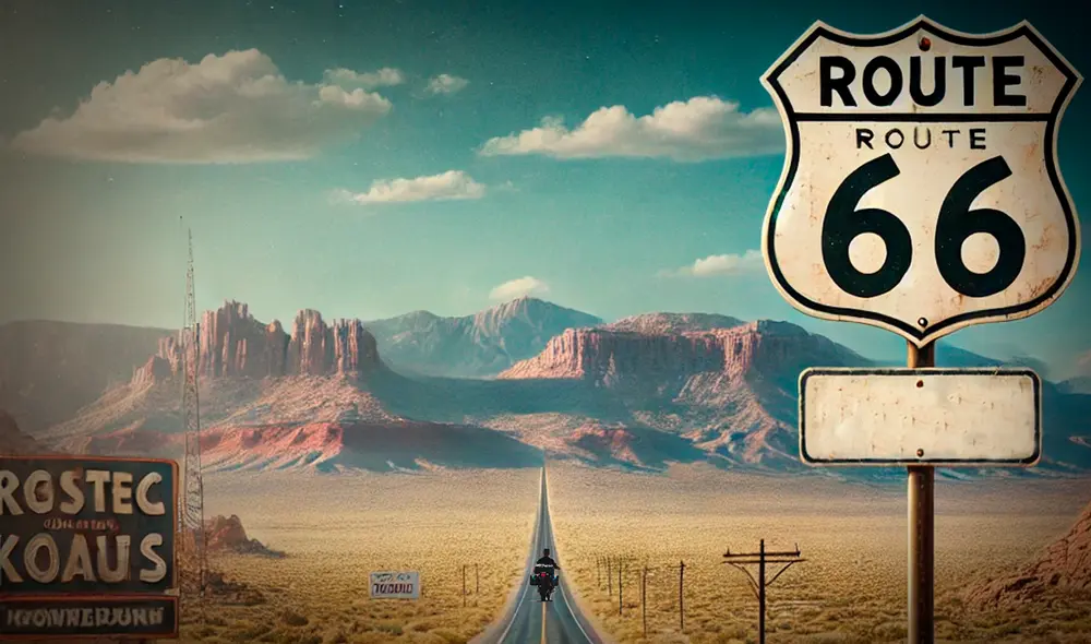 La ruta 66 es conocida como " la carretera de América"y ha sido catalogada como una ruta histórica en Estados Unidos. Foto: composición LR/GPT La ruta 66 es conocida como " la carretera de América"y ha sido catalogada como una ruta histórica en Estados Unidos. Foto: composición LR/GPT