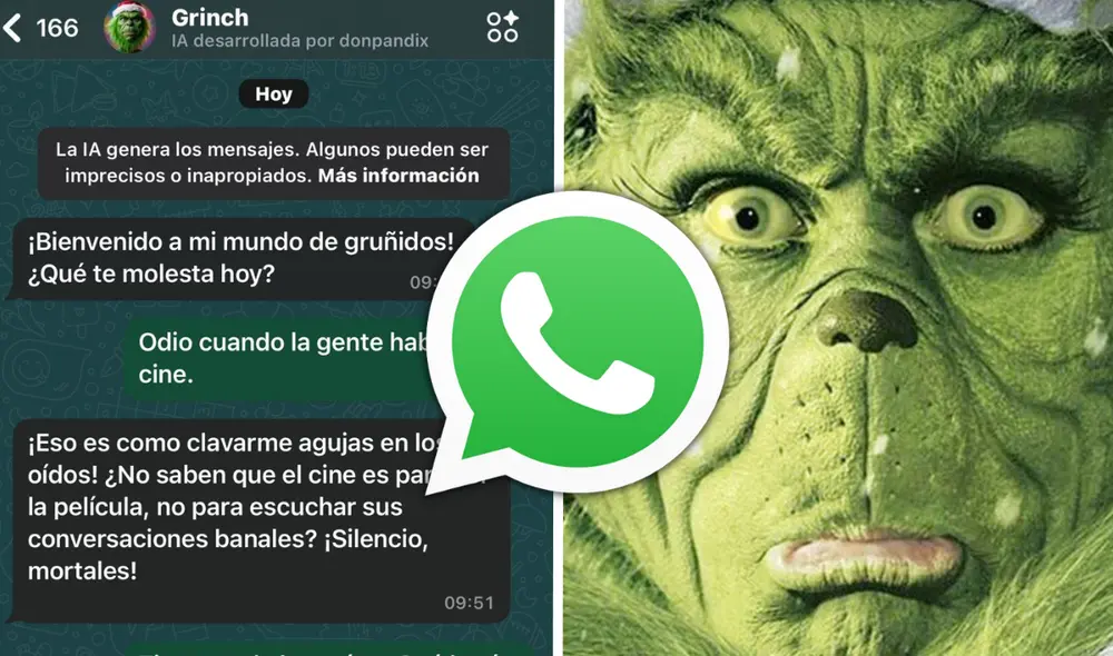 Además del Grinch, WhatsApp ha enriquecido su catálogo de chatbots con personajes icónicos como Goku. Foto: Composición LR | Captura | IGN Latinoamérica.