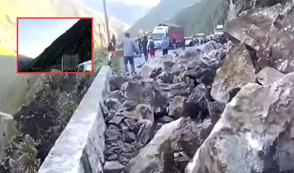 Deslizamiento de rocas bloquea carretera. Foto: Captura Canal N