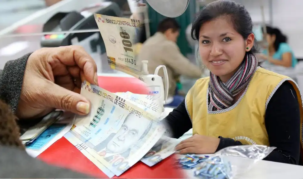 Trabajadora del sector público recibe el pago de la gratificación por Navidad.  Foto: Composición LR/Andina.