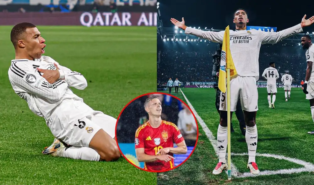 Kylian Mbappé, Jude Bellingham y Dani Olmo registraron su festejo de gol como matrca personal. Foto: composición LR/difusión