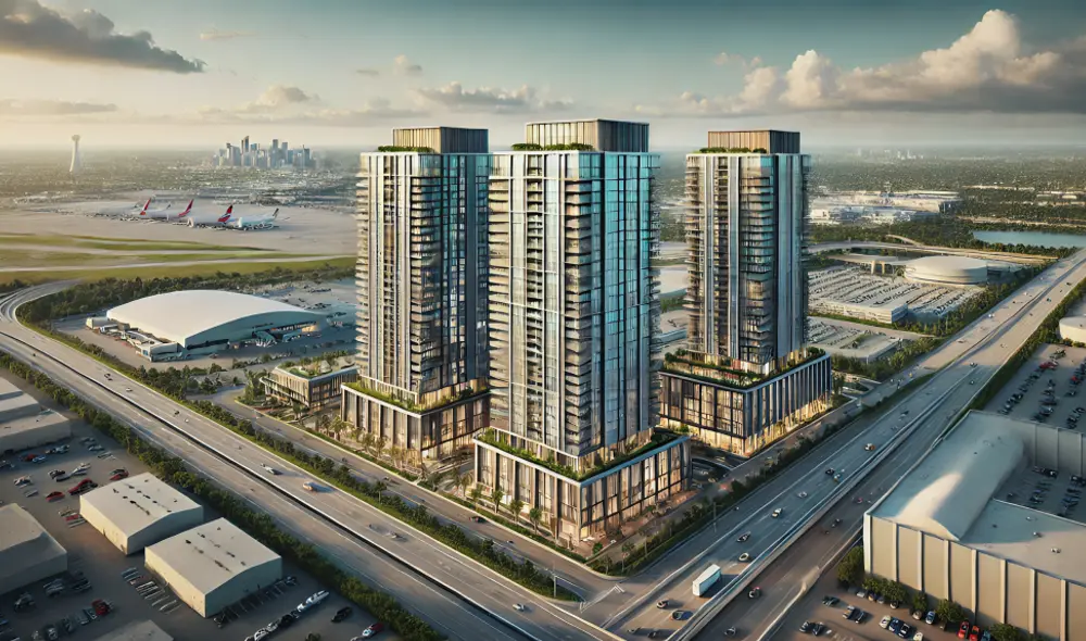 El megaproyecto de Habitat Creators incluirá la construcción de 1.426 apartamentos distribuidos en 3 torres de 10 pisos en Florida. Foto: IA de LR