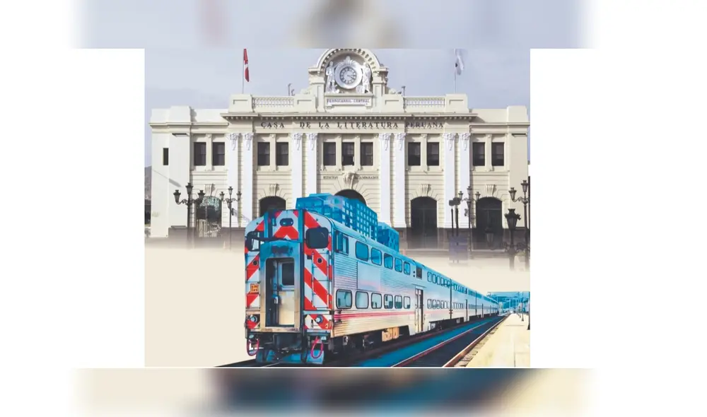 La Casa de la Literatura Peruana y el tren. Composición: Jhon Casco. La Casa de la Literatura Peruana y el tren. Composición: Jhon Casco.