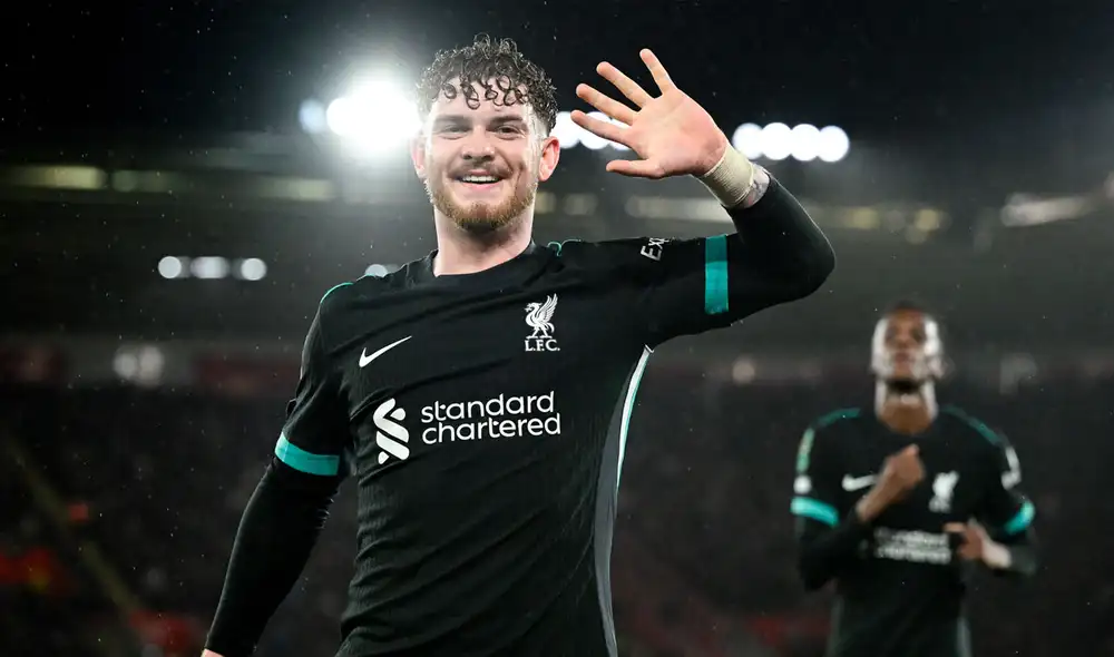 Harvey Elliott anotó en la victoria del Liverpool sobre Southampton en la Carabao Cup. Foto: AFP