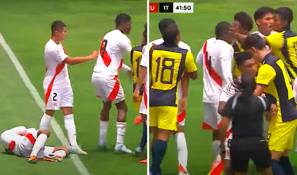 Las selecciones de Perú y Ecuador sub-20 se enfrentan en un amistoso en Videna. Foto: FPF
