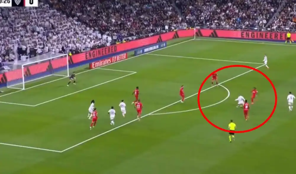 Kylian Mbappé convirtió el primer tanto del Real Madrid ante Sevilla con un derechazo. Foto: captura/DSports