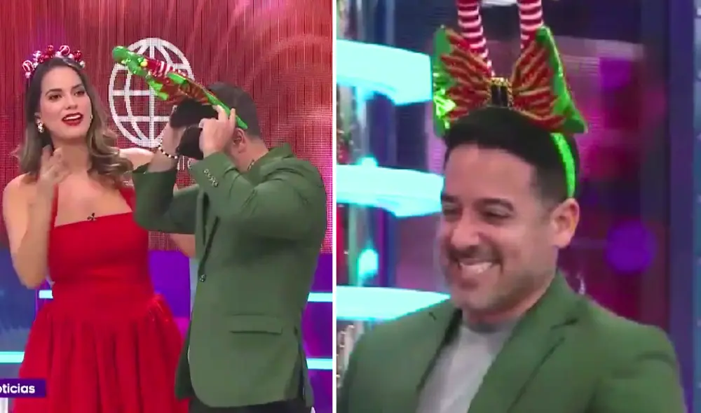 Valeria Piazza transformó a Óscar del Portal como "duende navideño". Foto: Composición LR/Captura América TV