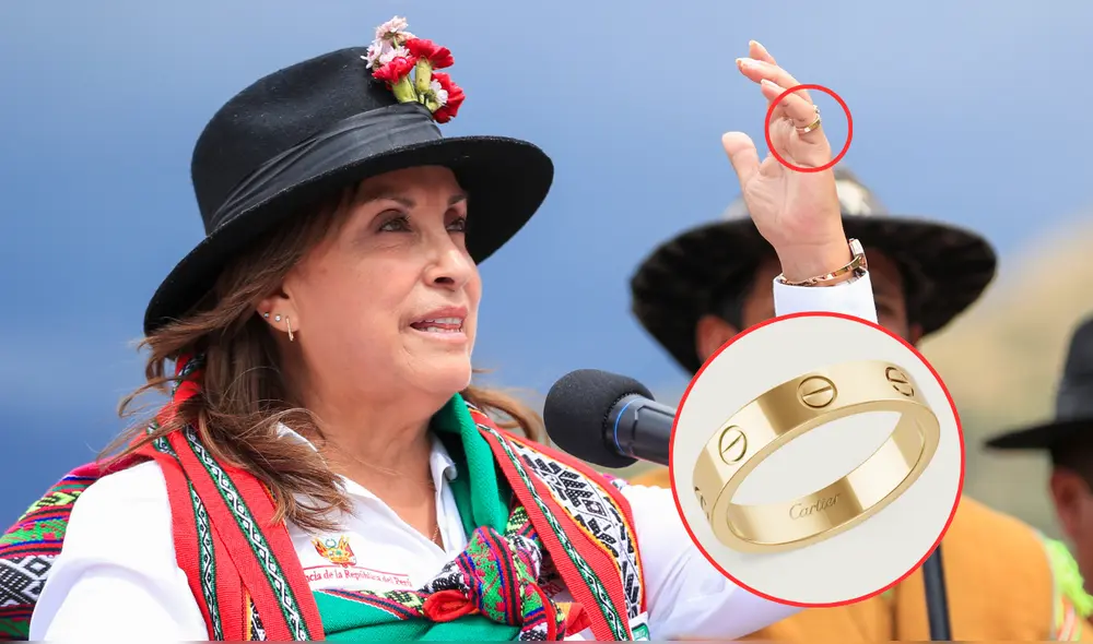 No es la primera vez que la presidenta Dina Boluarte es vista luciendo joyas de lujo, como el anillo modelo "Alianza Love" de la marca Cartier, durante sus actividades oficiales. | Composición LR.