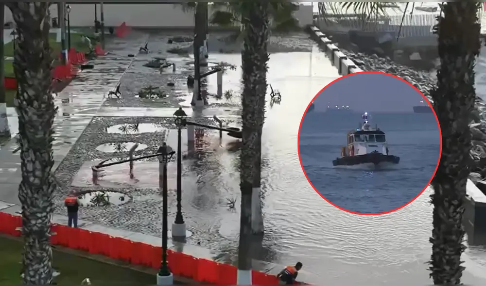 Así terminó la Plaza Grau en el Callao después de salida del mar. Foto: Captura Canal N
