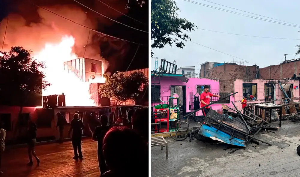 Solo las fachadas de las viviendas quedaron en pie tras el fuerte incendio. Foto: composición LR