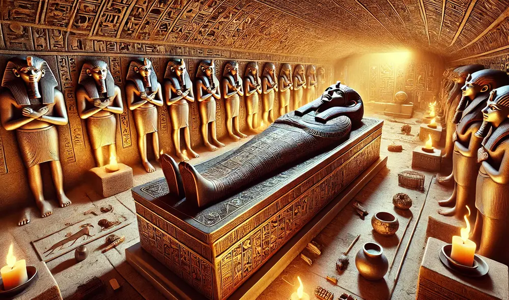 El descubrimiento de un sarcófago de 4.000 años del Imperio Medio en Luxor proporciona nueva información sobre las prácticas funerarias en el Antiguo Egipto. Foto: Chat GPT El descubrimiento de un sarcófago de 4.000 años del Imperio Medio en Luxor proporciona nueva información sobre las prácticas funerarias en el Antiguo Egipto. Foto: Chat GPT