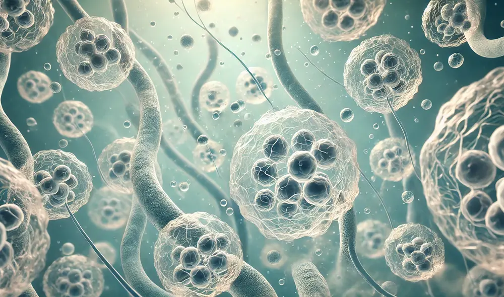 La formación de protocélulas se realizó gracias a un simple experimento simple experimento dentro de un vaso con agua, metano, nitrógeno y amoniaco. Foto: ChatGPT IA