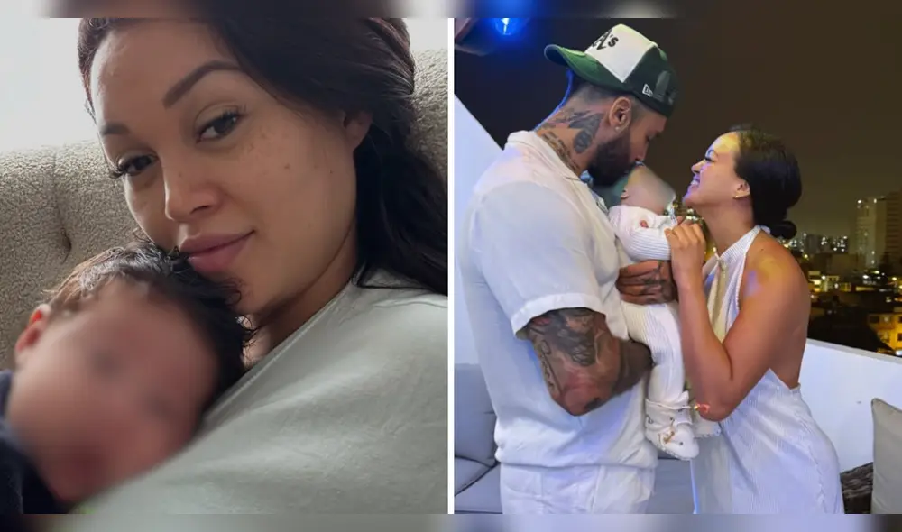 Angie Arizaga sorprendió al mostrar por primera vez el rostro de Matteo, su bebé con Jota Benz. Foto: Composición LR/Instagram