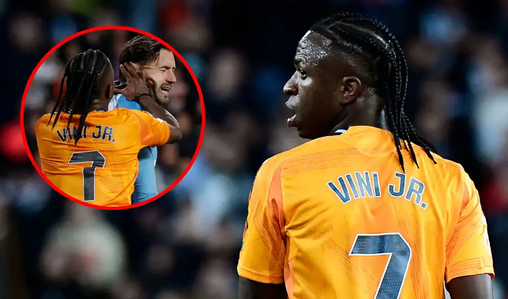 Vinícius fue expulsado al minuto 79 de partido por empujar al portero del Valencia, que le había tirado un manotazo en principio. Foto: composición LR Vinícius fue expulsado al minuto 79 de partido por empujar al portero del Valencia, que le había tirado un manotazo en principio. Foto: composición LR