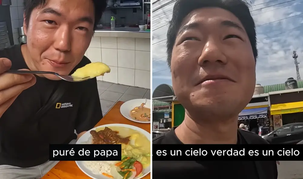 El joven coreano quedó admirado por el sabor del puré con asado y el ceviche de Perú. Foto: composición LR/YouTube/KimTequilaMochilero