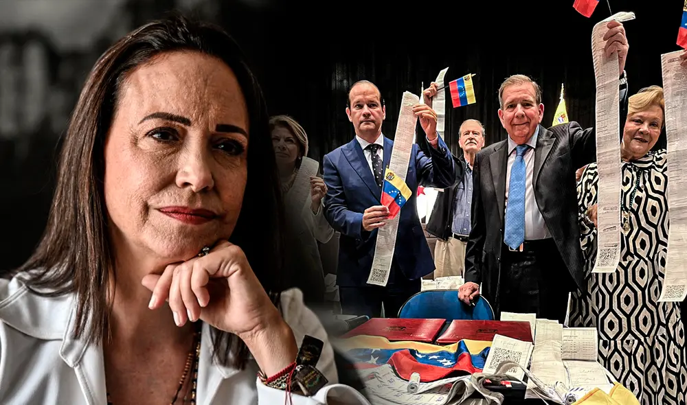 La líder opositora María Corina Machado anunció que estos documentos permanecerán bajo custodia. Foto: Composición LR/AFP/X. La líder opositora María Corina Machado anunció que estos documentos permanecerán bajo custodia. Foto: Composición LR/AFP/X.