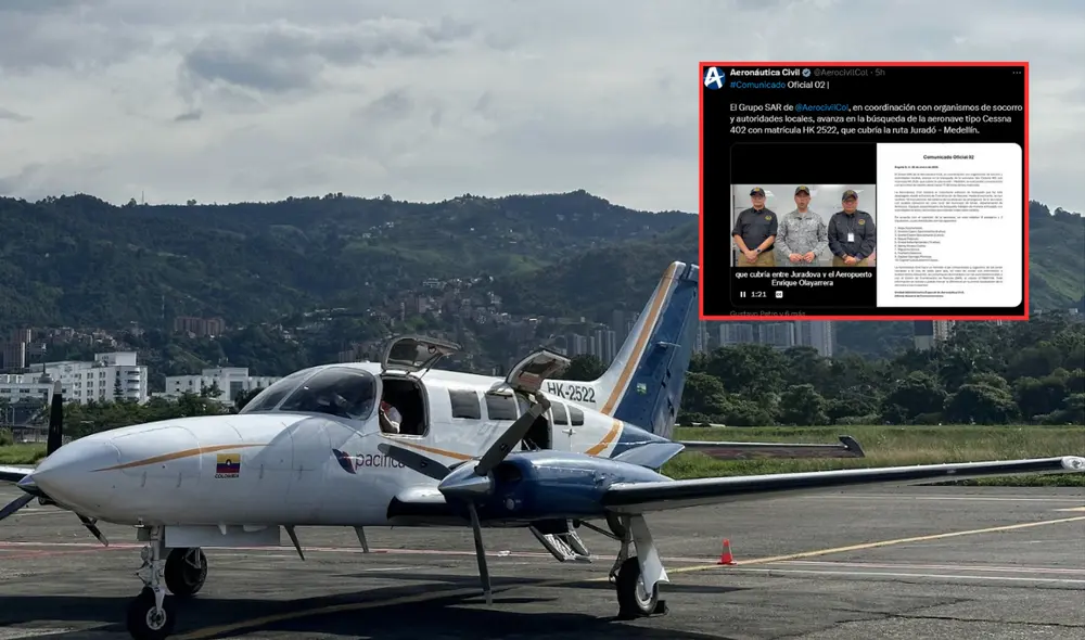 Un avión con 10 personas a bordo desapareció en el noroeste de Colombia. Foto: Composición La República.