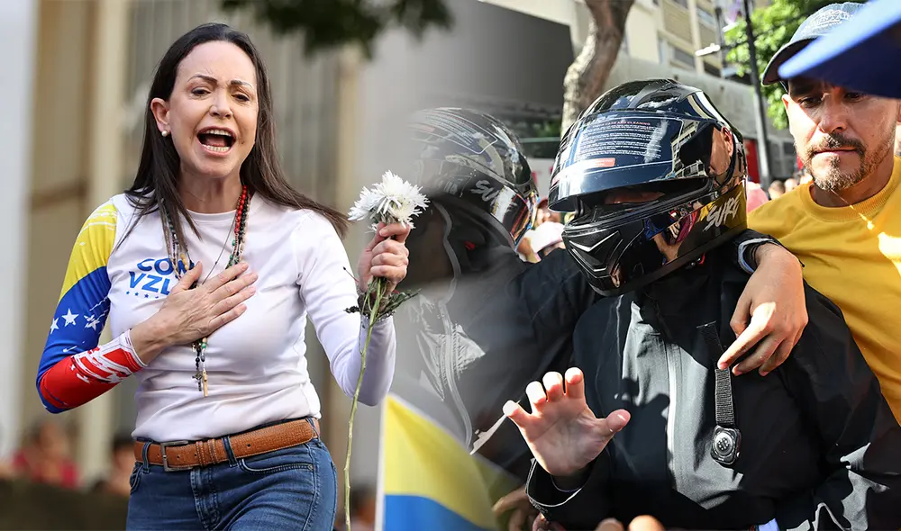 Así se retiró María Corina Machado de las manifestaciones en Venezuela. Foto: composición LR/AFP Así se retiró María Corina Machado de las manifestaciones en Venezuela. Foto: composición LR/AFP