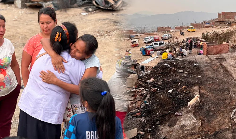 Los vecinos del asentamiento humano Huaycán ayudan a apagar el incendio. Foto: composición de Ariana Espinoza/Kevinn García/Grecia Infante/La República