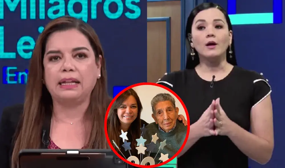 Milagros Leiva se enteró de la muerte de su padre en vivo. Foto: Composición LR/Willax TV Milagros Leiva se enteró de la muerte de su padre en vivo. Foto: Composición LR/Willax TV