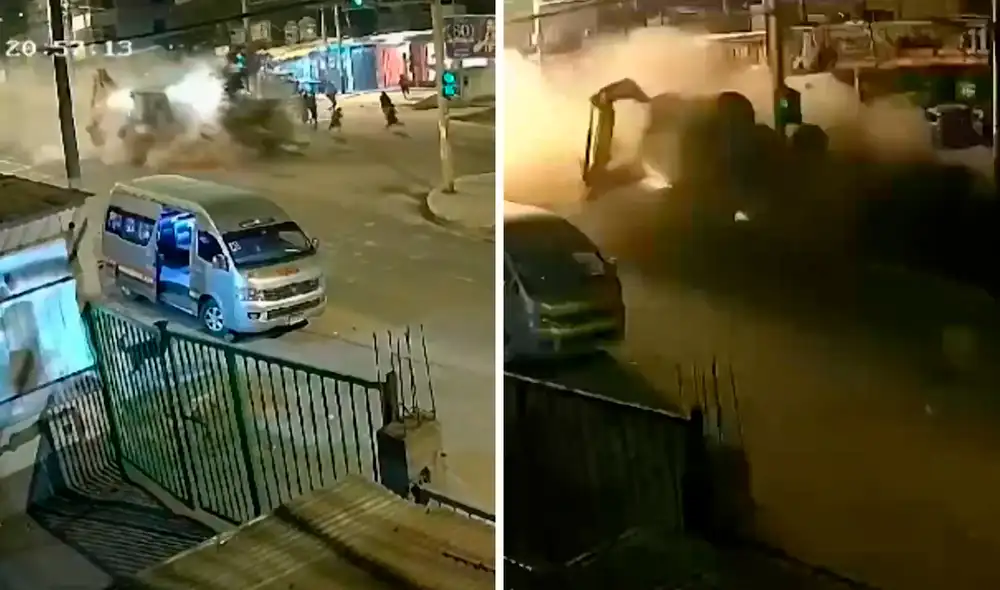 El vehículo pesado derrumbó un poste de luz y un semáforo durante el accidente. Foto: composición LR