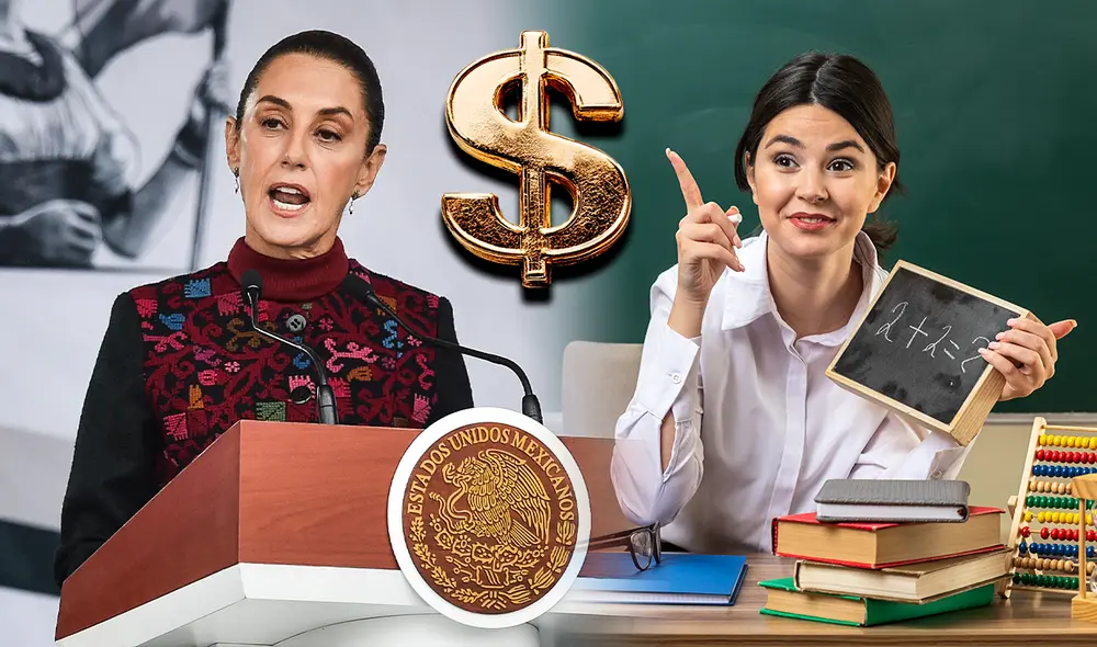 Claudia Sheinbaum oficializó un aumento salarial para los maestros del Inbal e Inah. Foto: composición LR/Freepik/AFP Claudia Sheinbaum oficializó un aumento salarial para los maestros del Inbal e Inah. Foto: composición LR/Freepik/AFP
