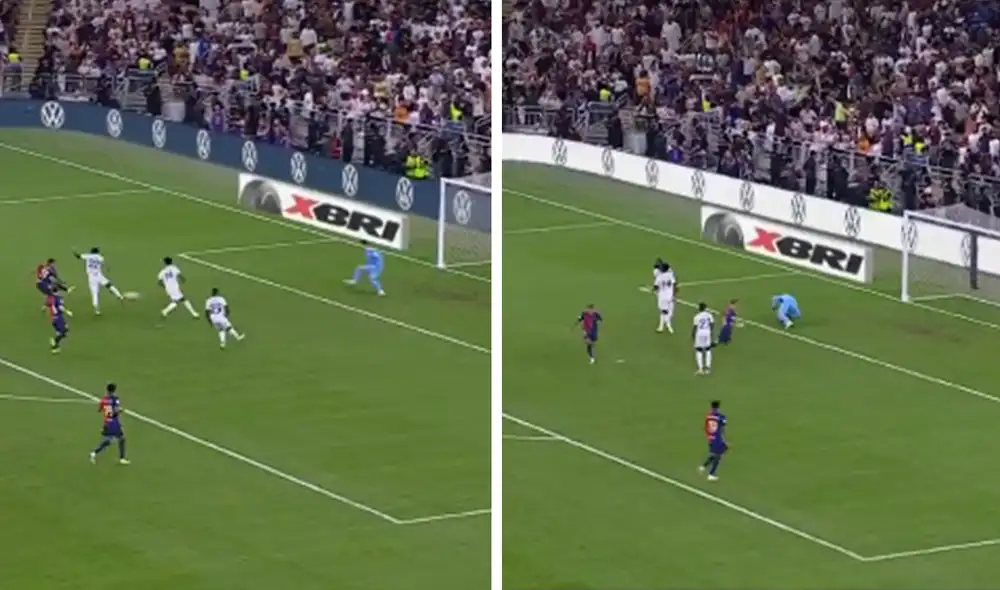 Raphinha anotó el 5-1 parcial de Barcelona ante Real Madrid por la Supercopa de España. Foto: composición de LR/captura de DSports