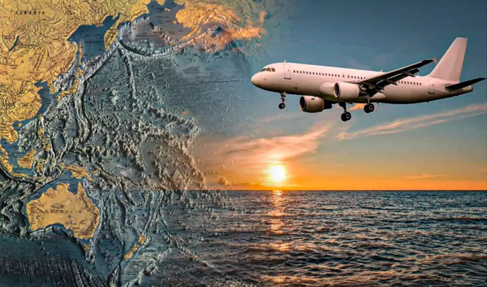 Los aviones no suelen volar por el océano Pacífico, ya que es vasto y tiene pocas islas con aeropuertos aptos para aterrizajes de emergencia. Foto: composición LR/Pulzo/Escuela de Mapas Los aviones no suelen volar por el océano Pacífico, ya que es vasto y tiene pocas islas con aeropuertos aptos para aterrizajes de emergencia. Foto: composición LR/Pulzo/Escuela de Mapas