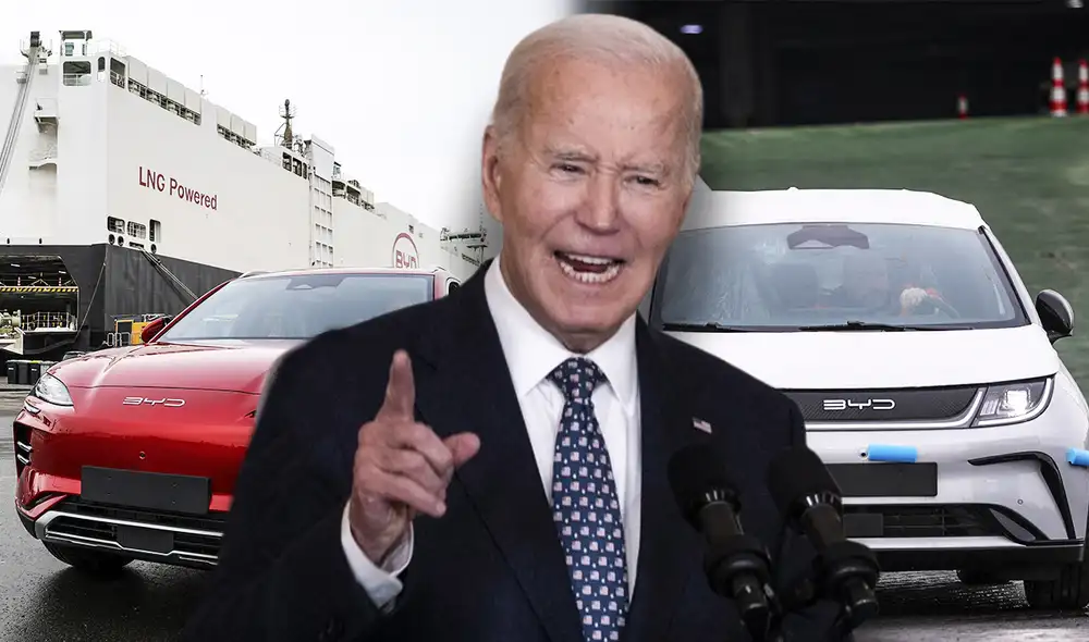 La administración Biden implementará una prohibición histórica para la industria automotriz: desde 2027, los autos eléctricos no podrán usar tecnología de China o Rusia.Foto: composición LR*AFP