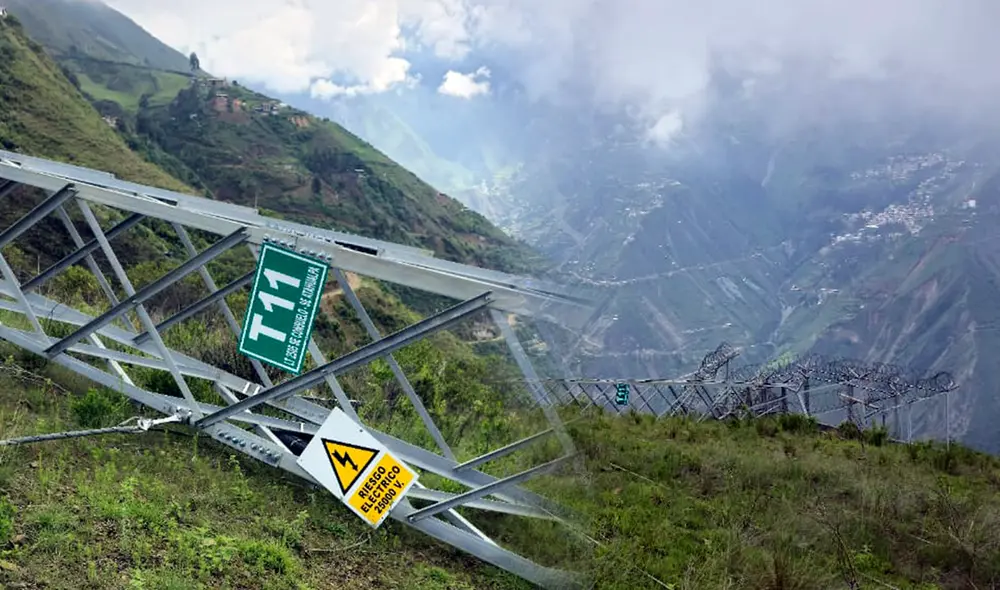 Hace una semana fue dinamitada otra torre de alta tensión en Pataz /Composición LR Hace una semana fue dinamitada otra torre de alta tensión en Pataz /Composición LR