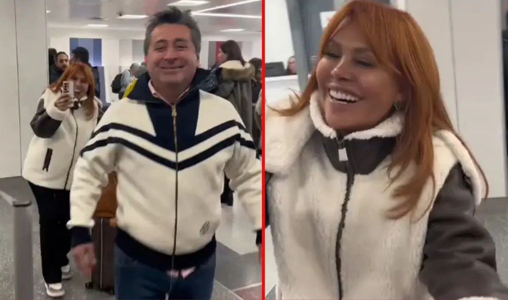 Magaly Medina y Alfredo Zambrano son recibidos en el aeropuerto por la hija del notario. Foto: Tiktok/Silvana Zambrano