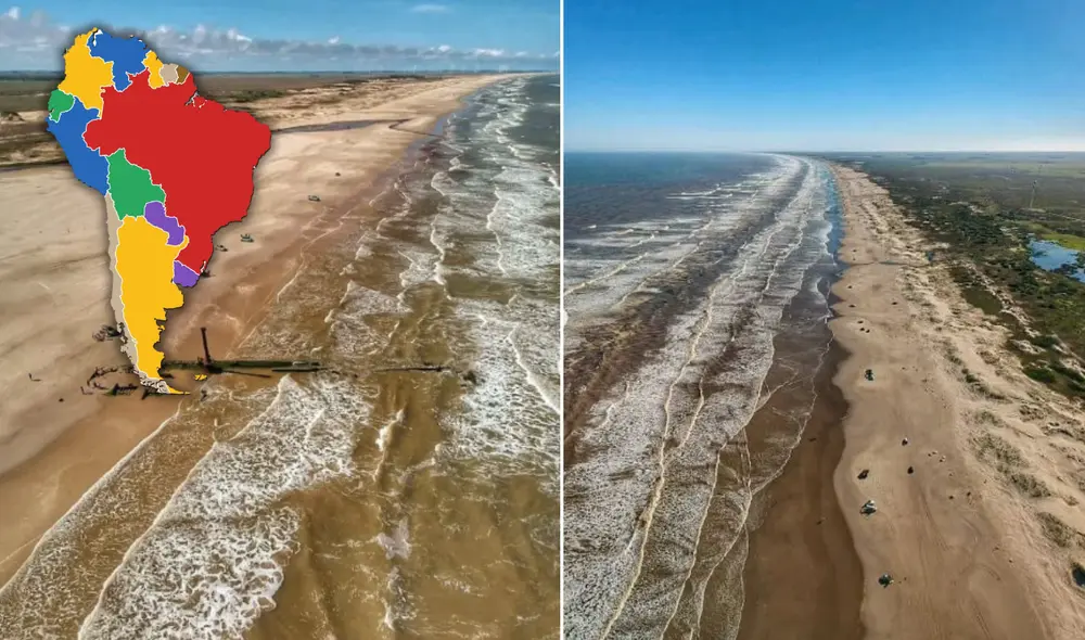 La playa de Cassino, situada en el estado de Río Grande del Sur, ostenta el título de ser la más larga del mundo. Foto: composición LR/Instagram/Entreroteiroseviagens/mapas