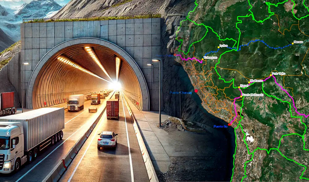 Túnel atravesará la sierra de Puno y sería la principal vía para el transporte de carga. Foto: composición de Gerson Cardoso/IA/Universidad Pacífico Túnel atravesará la sierra de Puno y sería la principal vía para el transporte de carga. Foto: composición de Gerson Cardoso/IA/Universidad Pacífico