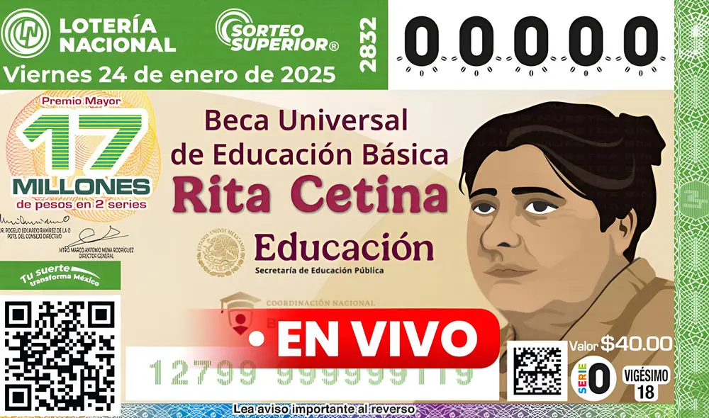 Lotería Nacional de México: boleto del Sorteo Superior 2832 de hoy, 24 de enero 2025, está dedicado a la educadora Rita Cetina. Foto: Lotería Nacional de México.