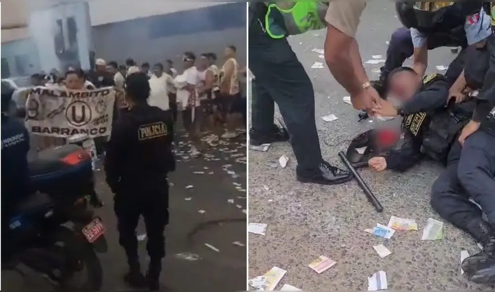 Policía terminó tendido en la pista tras el fuerte impacto en la cabeza. Foto: Difusión Policía terminó tendido en la pista tras el fuerte impacto en la cabeza. Foto: Difusión