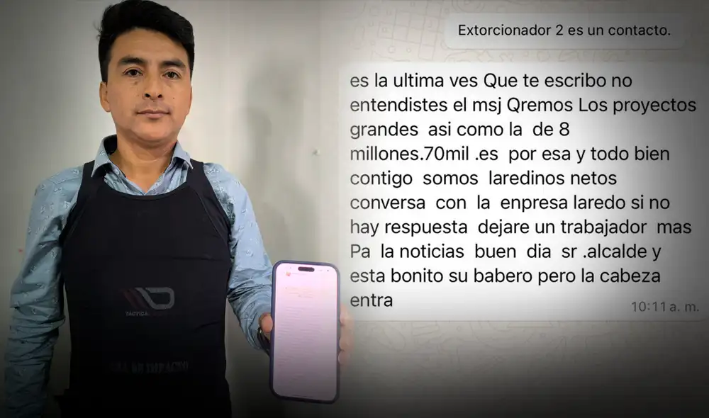 Alcalde mostró los mensajes extorsivos que le llegan constantemente. Foto: Sergio Verde - La República