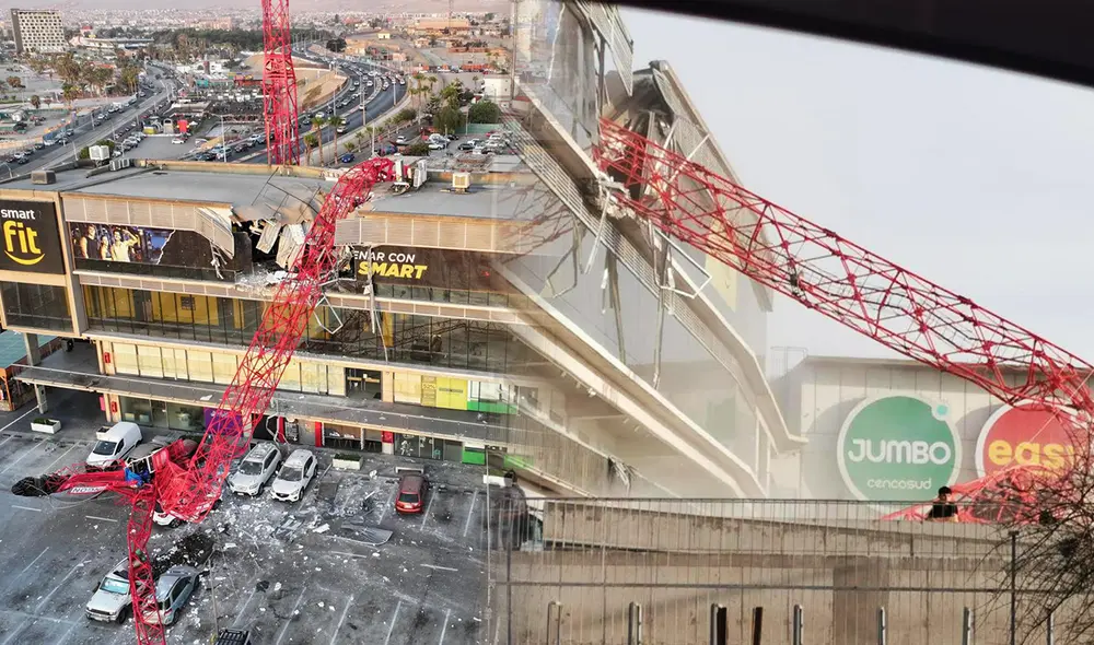 Un grúa de torre colapsó sobre un gimnasio durante la construcción en un centro comercial en Chile. Foto: Difusión Un grúa de torre colapsó sobre un gimnasio durante la construcción en un centro comercial en Chile. Foto: Difusión