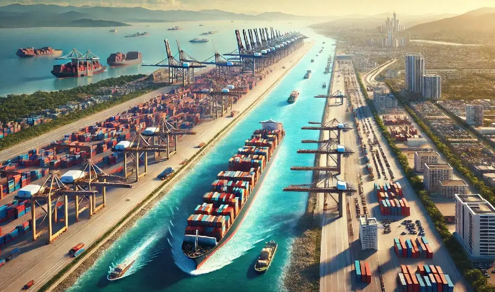 El canal interoceánico de Nicaragua, que se extenderá 445 kilómetros, promete facilitar el tránsito de barcos de gran calado, impulsando el desarrollo económico y la creación de miles de empleos. Foto: DALL-E