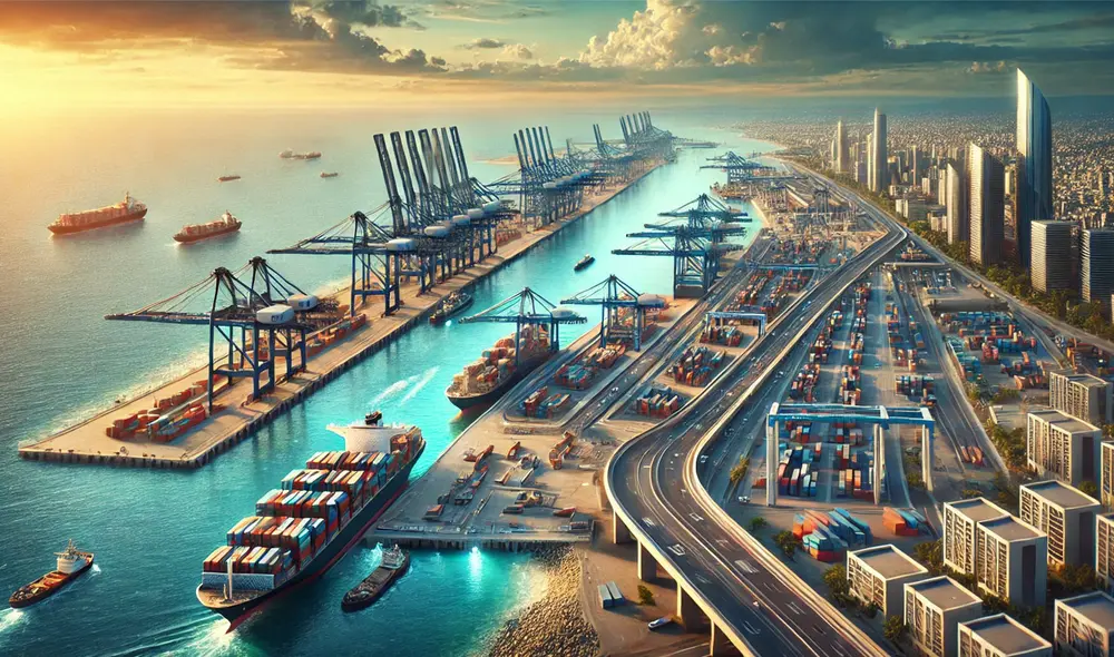 Con alianzas público-privadas y apoyo de Emiratos Árabes Unidos, el Puerto de Aguas Profundas de Posorja busca posicionarse en el Pacífico Sur. Foto: composición LR/DALL-E Con alianzas público-privadas y apoyo de Emiratos Árabes Unidos, el Puerto de Aguas Profundas de Posorja busca posicionarse en el Pacífico Sur. Foto: composición LR/DALL-E