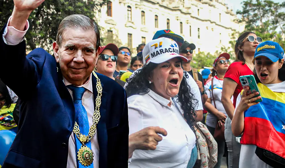 Edmundo González se dirigió a sus connacionales en Plaza San Martín. Foto: Composición LR / Carlos Félix Edmundo González se dirigió a sus connacionales en Plaza San Martín. Foto: Composición LR / Carlos Félix