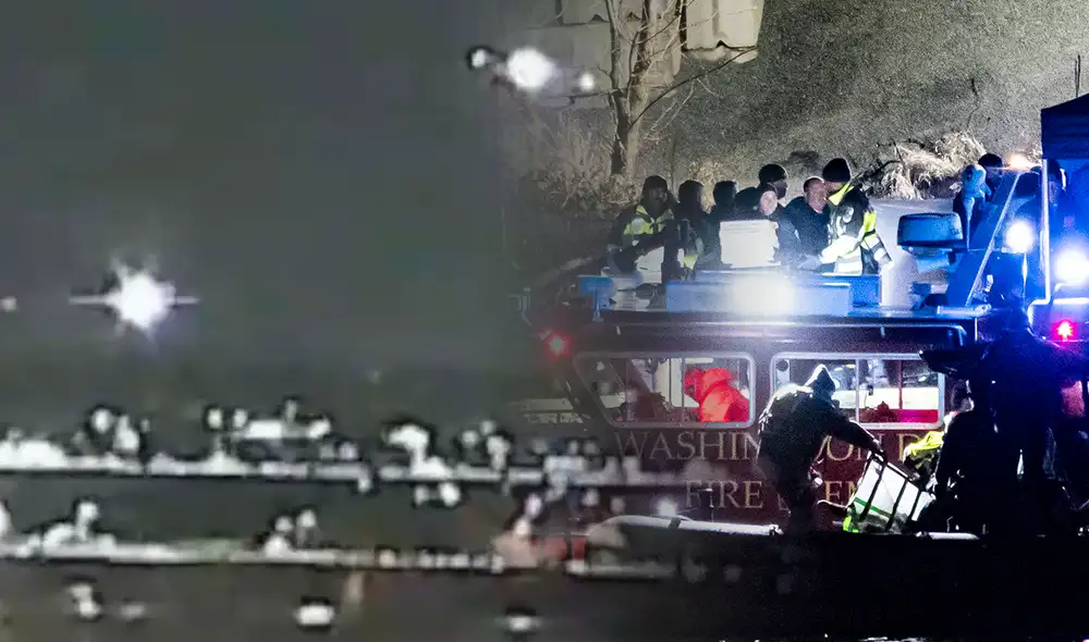 Un avión de línea estadounidense con 64 personas a bordo y un helicóptero militar cayeron al río Potomac. Foto: composición LR/ Difusión Un avión de línea estadounidense con 64 personas a bordo y un helicóptero militar cayeron al río Potomac. Foto: composición LR/ Difusión