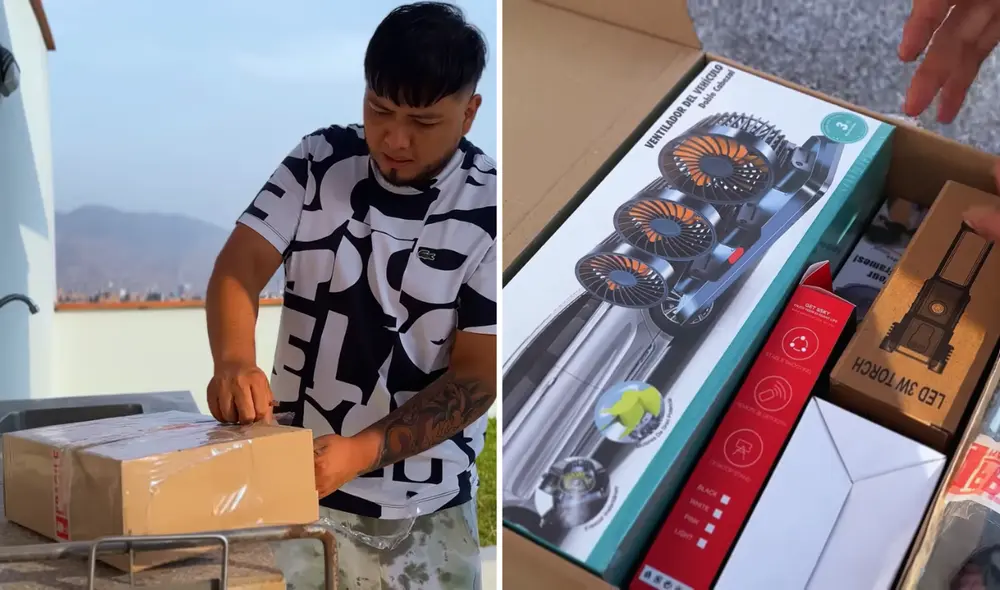 Joven quedó sorprendido con productos de tecnología que le vino en la caja misteriosa que compró por S/100 en Internet. Foto: composición LR/YouTube/Julio TV Oficial