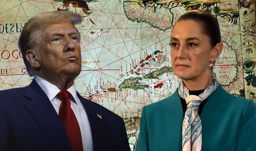 La presidenta de México, Claudia Sheinbaum, critica la orden de Donald Trump que renombra el Golfo de México como "Golfo de América", defendiendo su nombre histórico. Foto: composición LR La presidenta de México, Claudia Sheinbaum, critica la orden de Donald Trump que renombra el Golfo de México como "Golfo de América", defendiendo su nombre histórico. Foto: composición LR