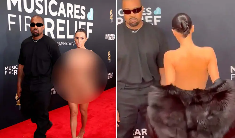 Bianca Censori se volvió tendencia en redes por su atrevida vestimenta en los Grammy 2025. Foto: Composición LR/Captura/X