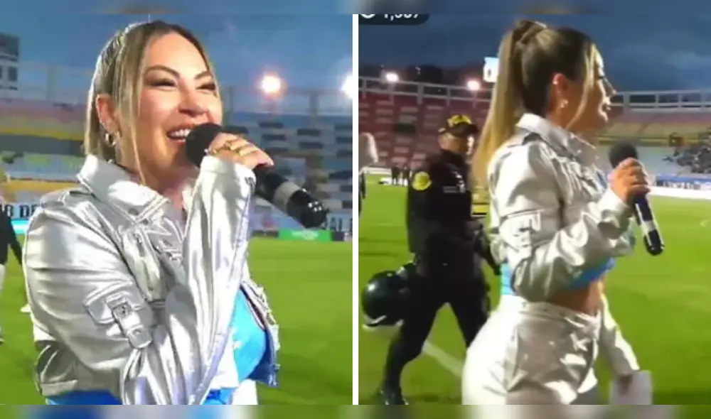 Pamela López vivió un incómodo momento cuando un policía irrumpió en el evento para hablar con ella. Foto: Composición LR/TikTok