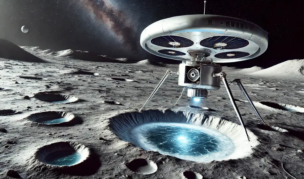 Equipada con un innovador robot volador, la misión Chang'e-7 será capaz de operar en condiciones extremas y buscar hielo en terrenos difíciles. Foto: composición LR/DALL-E Equipada con un innovador robot volador, la misión Chang'e-7 será capaz de operar en condiciones extremas y buscar hielo en terrenos difíciles. Foto: composición LR/DALL-E