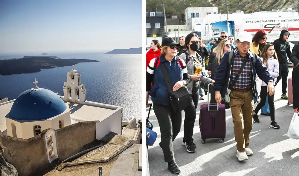 El turismo en Santorini se ve afectado por la actividad sísmica. Ferris adicionales y vuelos de Aegean Airlines están evacuando a cientos de visitantes. Hoteleros. Foto: composición LR/AFP